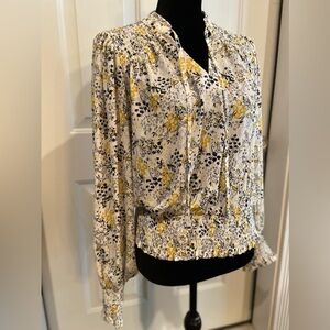 Rachel By Rachel Roy~Pretty Delicate Floral Smocked Top~Ruffle Tie Collar~Size S